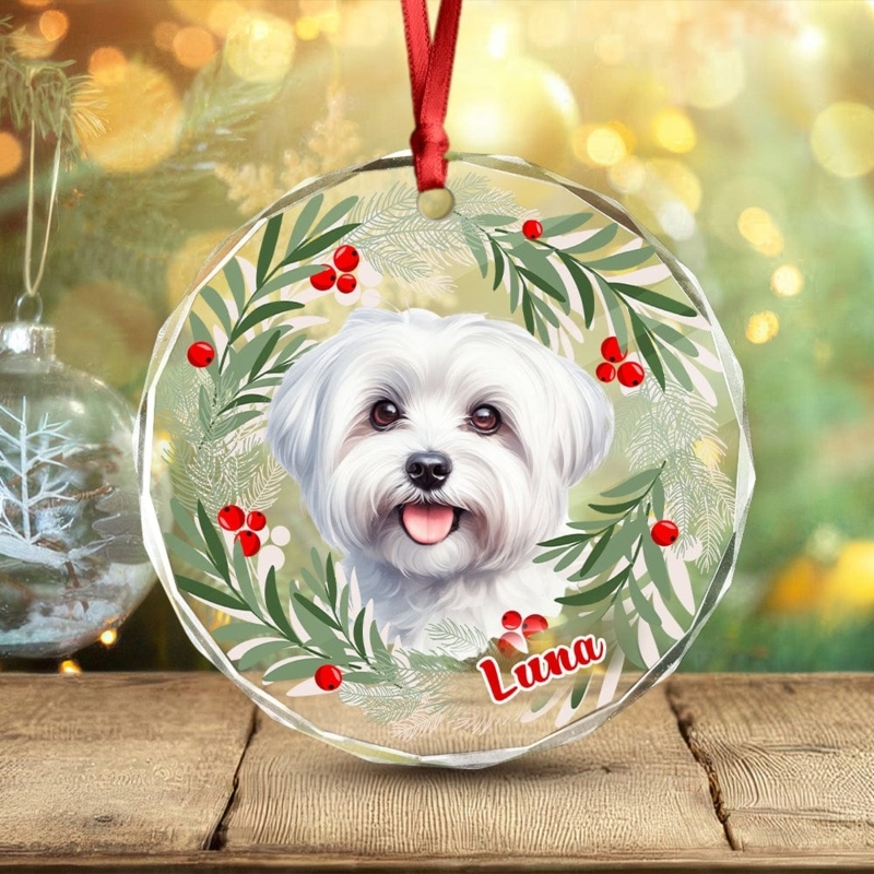 Christmas Ornament Glass Holiday Graphic Gold Cord Glossy Finish