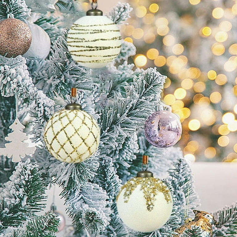 Christmas Ornament Glitter Accents Flocked Texture Scandi Decor