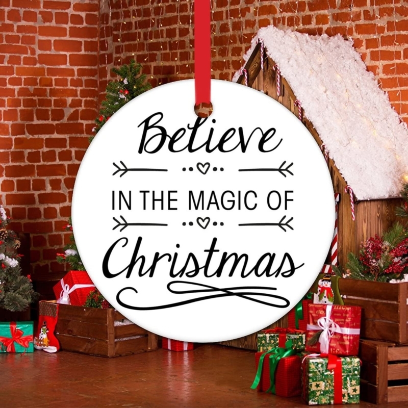 Christmas Ornament Glossy Ceramic Winter Scene Graphic Script Text