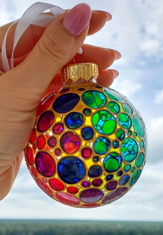 Christmas Ornament Hand Painted Bubbles Rainbow Glass Ball Playful