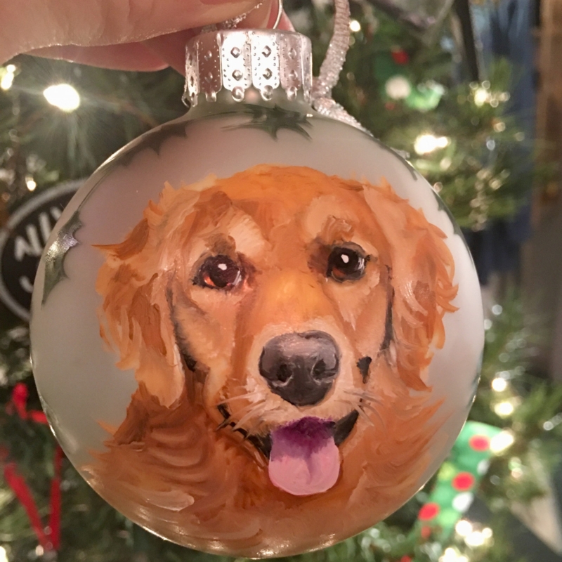 Christmas Ornament Hand Painted Portrait Gold Metallic Finish Glossy