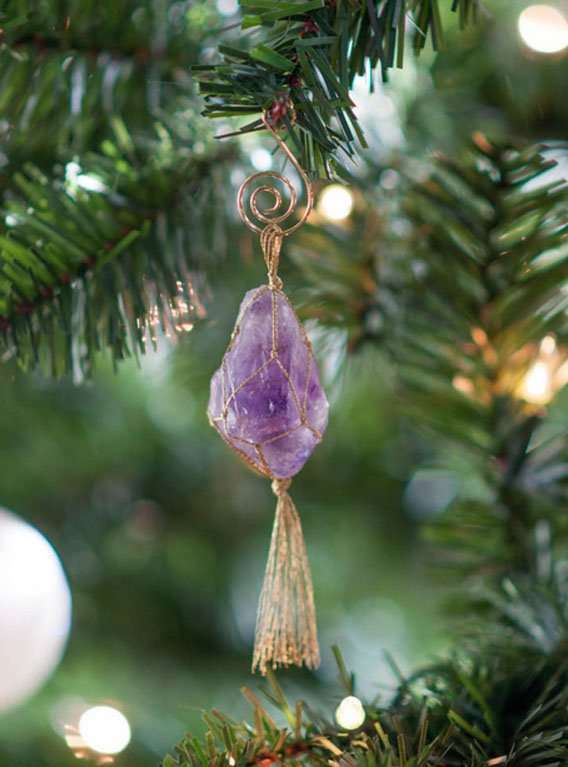 Christmas Ornament: Heart-Shaped Natural Amethyst Gemstone