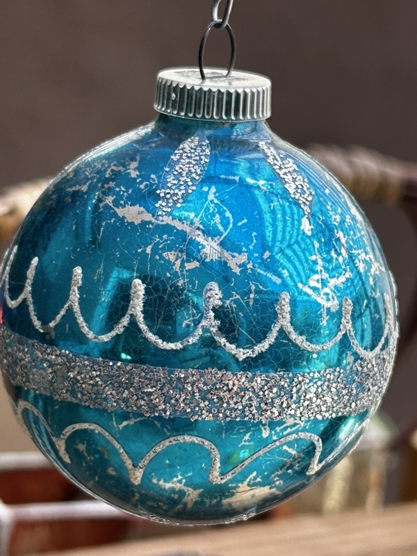 Christmas Ornament Indented Reflector Cobalt Blue Vintage Glass