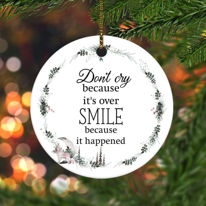Christmas Ornament Inspirational Quote Watercolor Wreath Ceramic Style