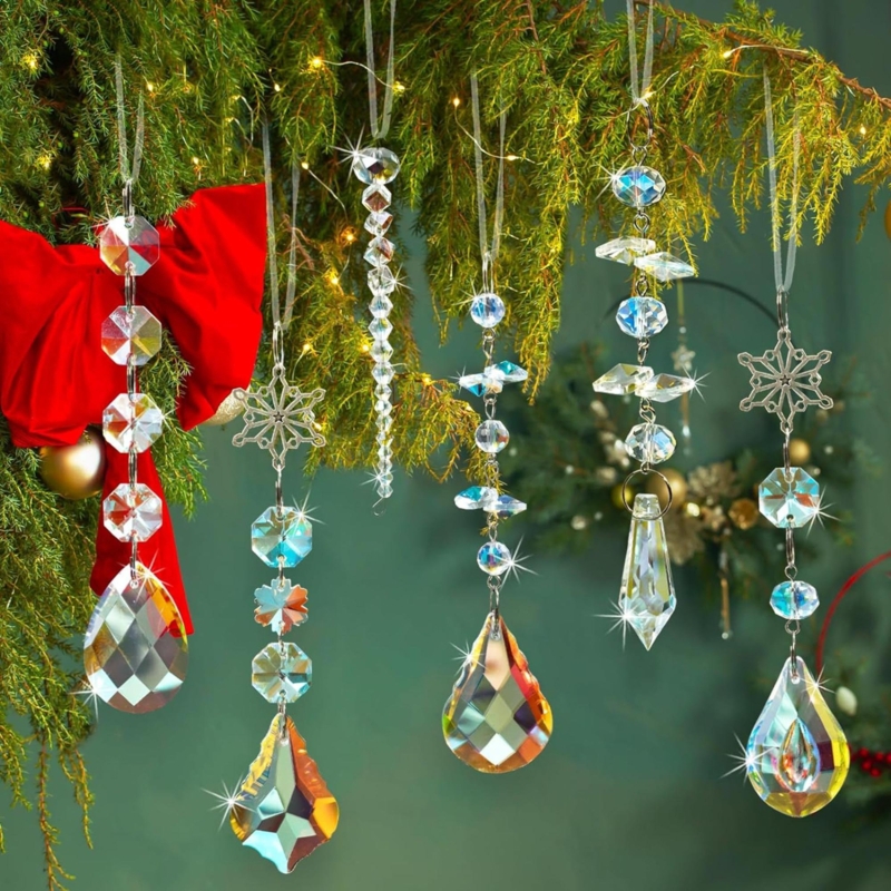 Christmas Ornament: Iridescent Faceted Crystal Teardrop Prism