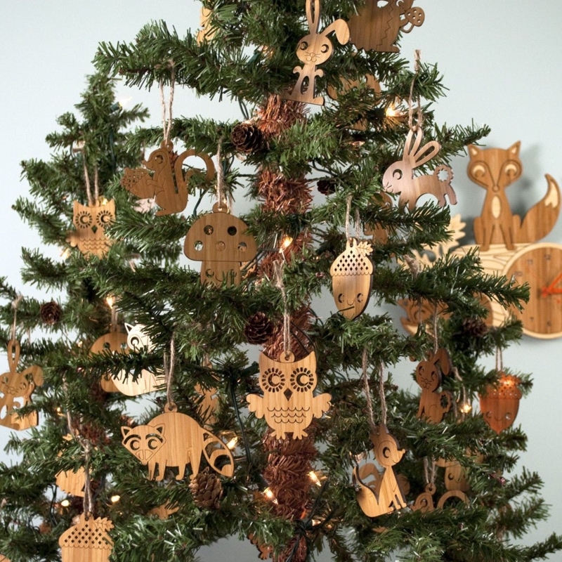 Christmas Ornament: Laser Cut Bamboo Animal Silhouettes, Minimalist Decor