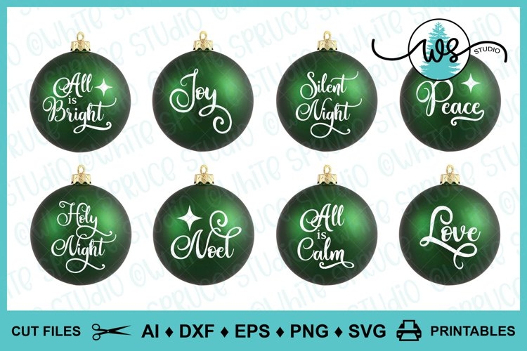 Christmas Ornament Matte Disc Black Script Text Twine Hanger Minimalist
