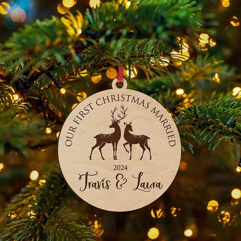 Christmas Ornament Personalized Text Floral Wreath Matte White Ceramic