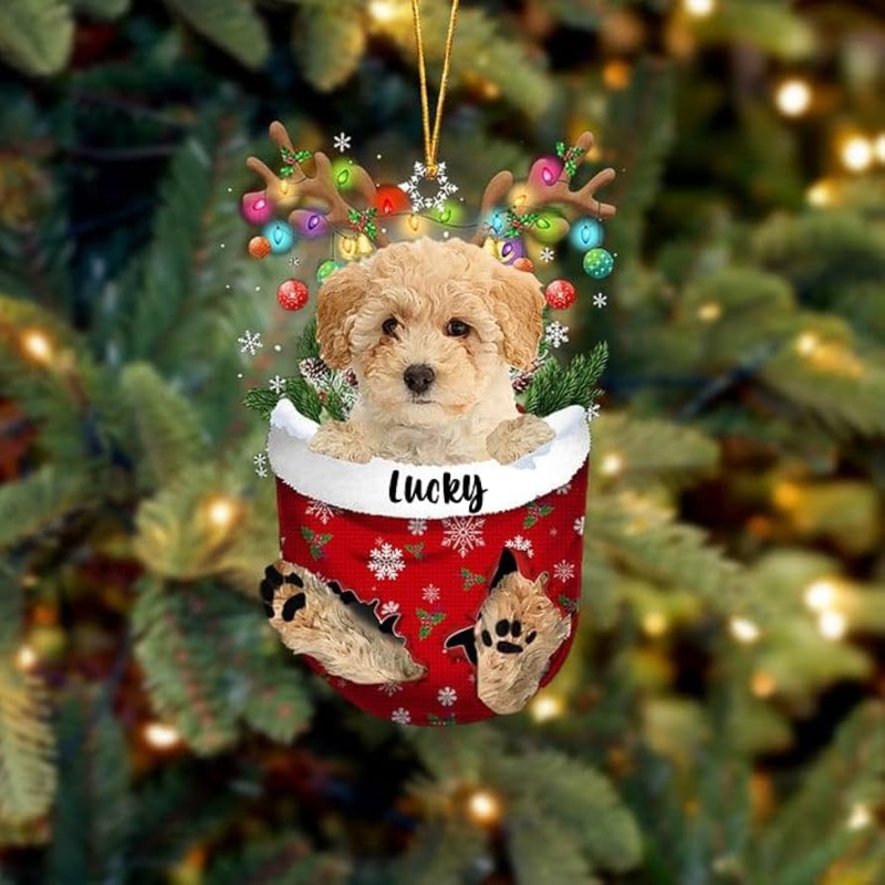 Christmas Ornament Personalized Year Red Knit Pattern Dog Theme