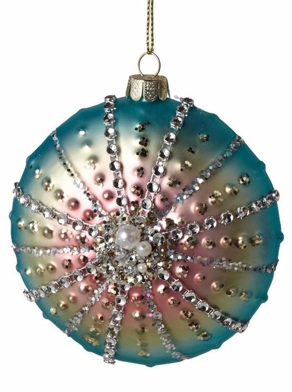 Christmas Ornament: Polished Sea Urchin Motif with Jeweled Embellishments