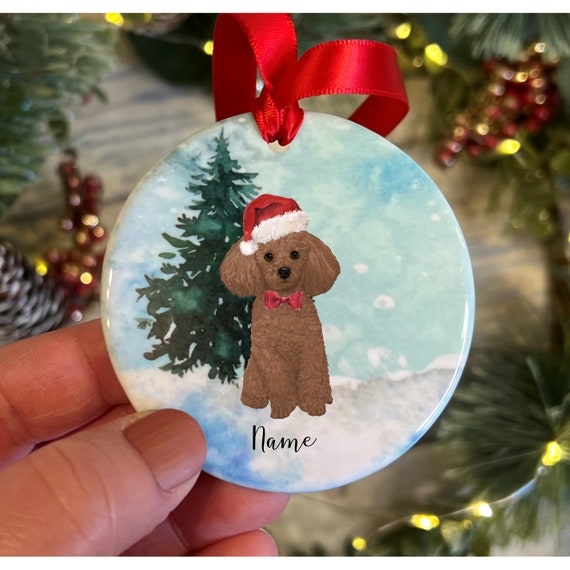 Christmas Ornament Poodle Silhouette Personalized Scarf Wood Toned