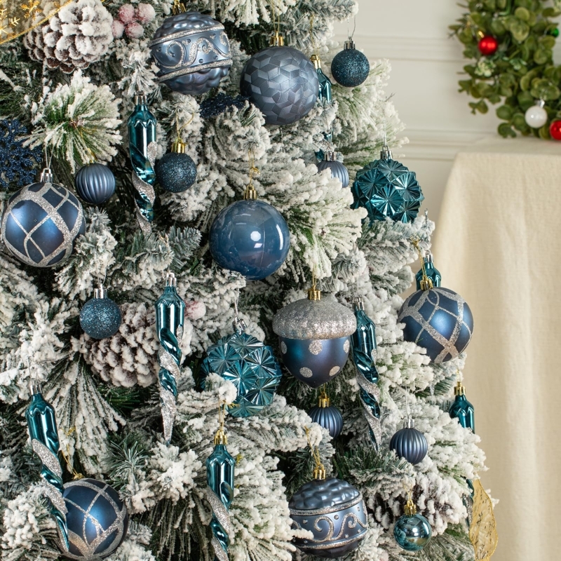 Christmas Ornament Set Sixty-Two Piece Navy Blue Bulk Collection