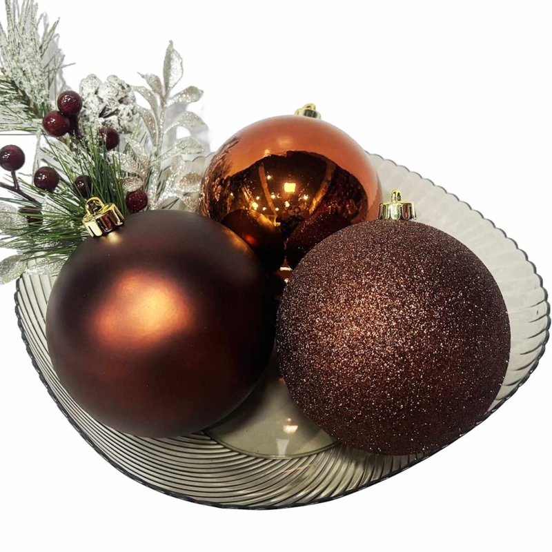Christmas Ornament Set: Tonal Brown Mix with Glitter, Mixed Finishes