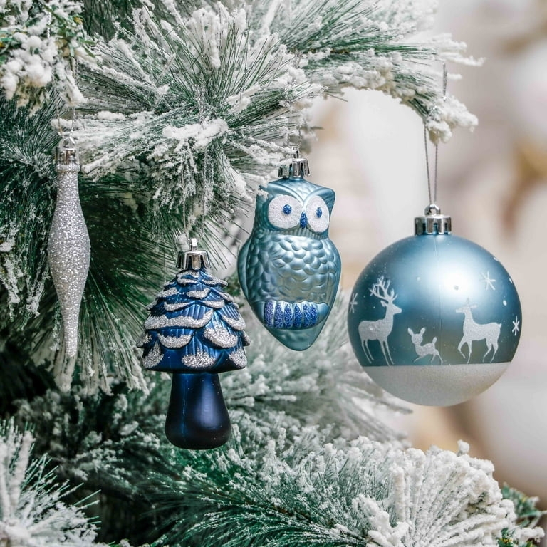 Christmas Ornament Set Winter Color Palette Ice Blue Silver Glitter