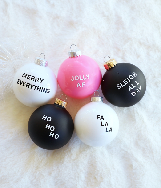 Christmas Ornament Spherical White Matte Black Typography Print Modern