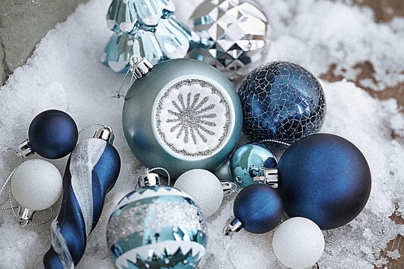 Christmas Ornaments Bulk Set Navy Silver White Winter Wonderland