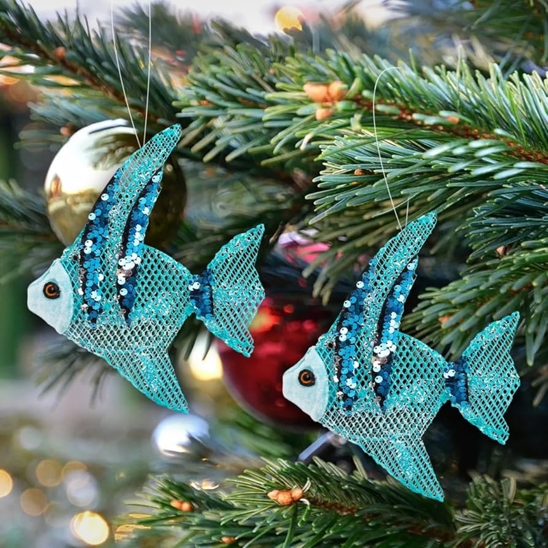 Christmas Ornaments: Hand-Painted Tropical Fish with Twine for Beach Decor