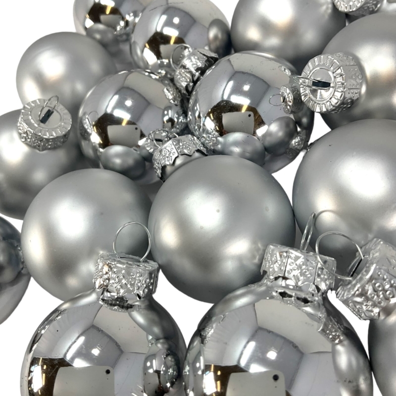 Christmas Ornaments: Miniature Scale Matte and Shiny Silver Baubles Set