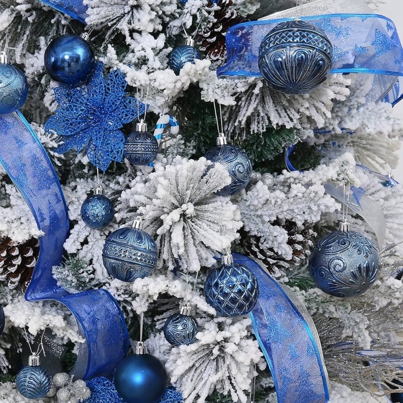 Christmas Ornaments Set Multi-Finish Navy Blue Shatterproof Decor