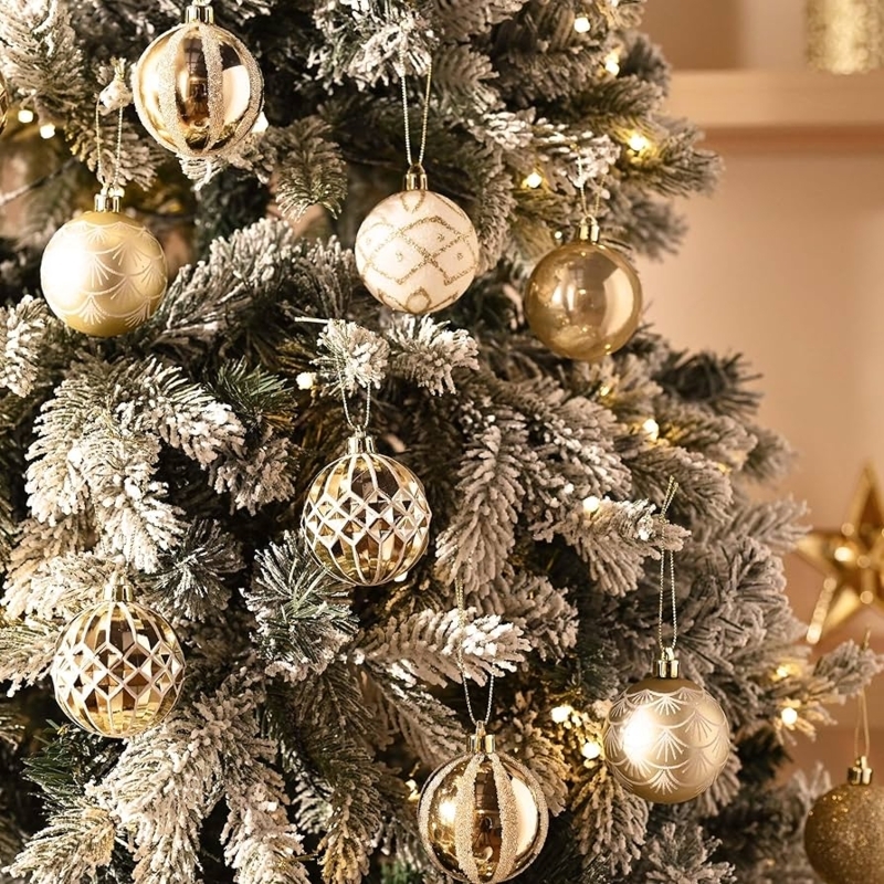 Christmas Ornaments Set Shatterproof White and Gold Textured Finishes
