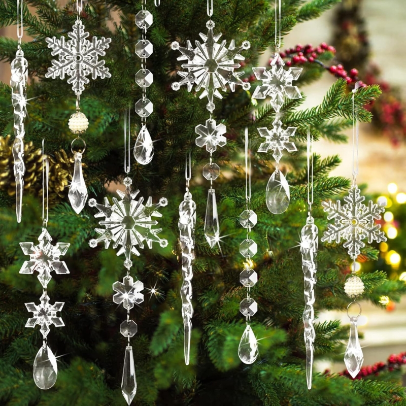 Christmas Ornaments: Shatterproof Acrylic Faceted Snowflake Set