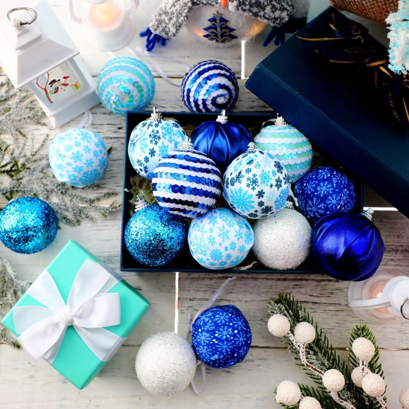 Christmas Ornaments Snowflake Motifs Blue and White Winter Wonderland