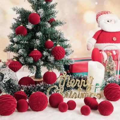 Christmas Ornaments Velvet Texture Neutral Palette Ribbed Set