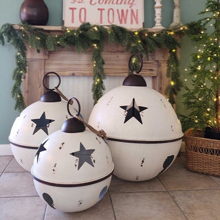 Christmas Ornaments Weathered Metallic Finish Set, Rustic Floor Decor