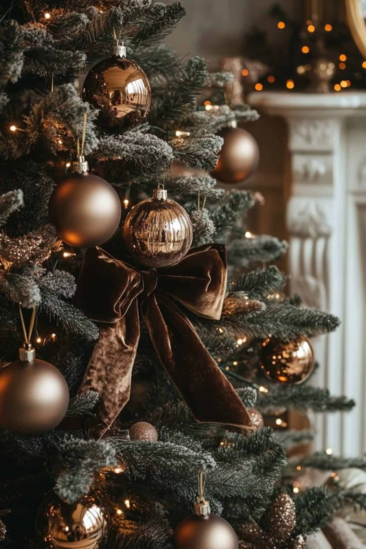 Christmas Tree: Brown Velvet Ribbons, Dried Botanical Accents