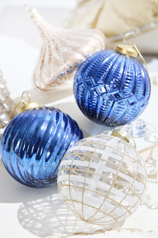 Christmas Tree Decor Navy Blue Lattice Ribbon Floral Picks Traditional