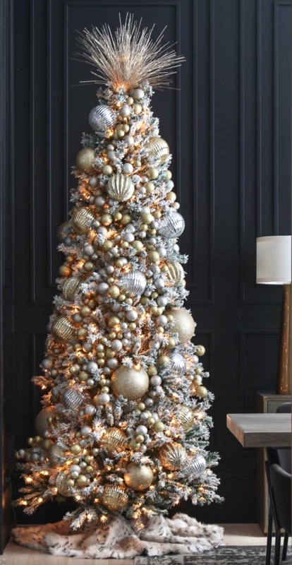 Christmas Tree Flocked Black Dining Room Elegant Holiday Decor