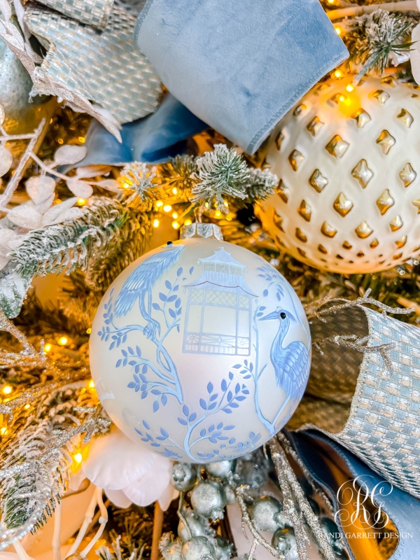 Christmas Tree Ginger Jar Ornaments Dusty Blue Chinoiserie Styling