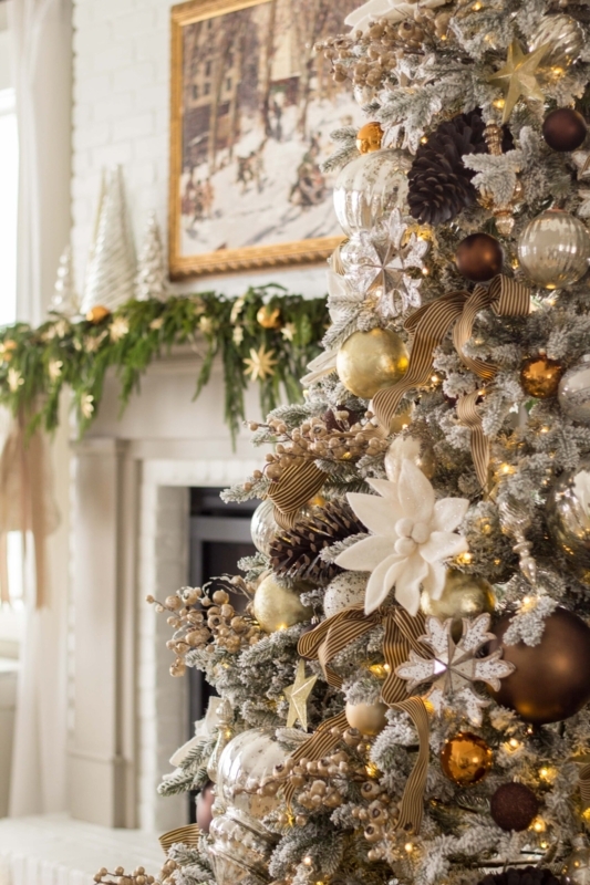 Christmas Tree: Mocha Velvet Bows, Dried Citrus Decor, Pinecones