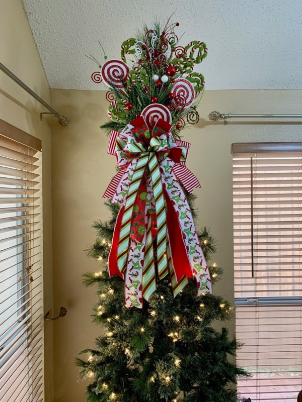 Christmas Tree Topper Whimsical Lime Green Red Spiral Picks