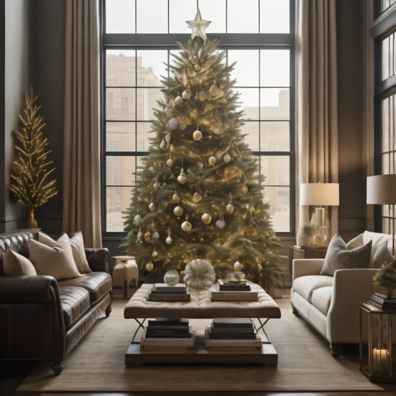 Christmas Tree Traditional Navy Blue Velvet Chairs White Millwork