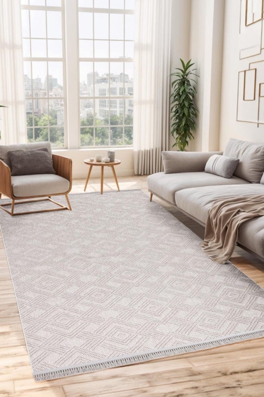 Chunky Woven Area Rug Cream & Beige Thick Corded Texture Scandi