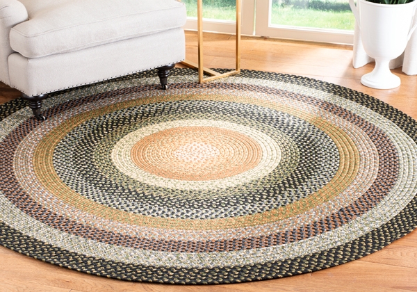 Circular Area Rug Braided Weave Multi Blue Tones Coastal