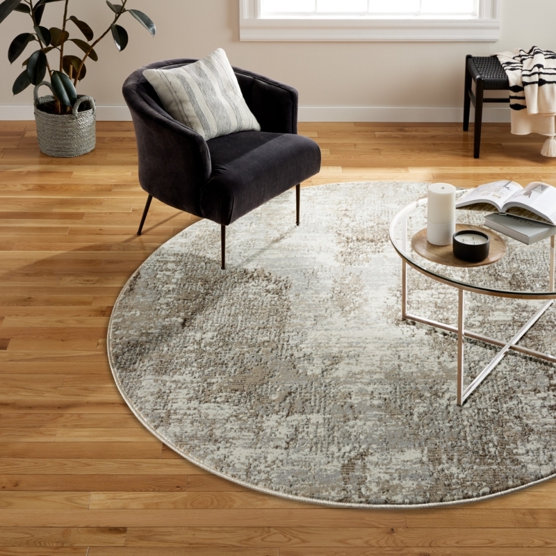 Circular Area Rug Medallion Blue Cream Traditional Floral Border