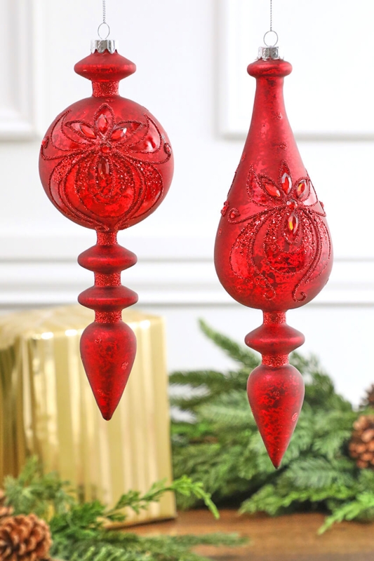 Classic 10 Inch Glass Finial Ornament with Glossy Festive Finish
