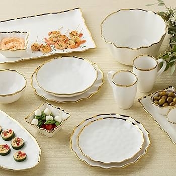 Classic Dinnerware Set Porcelain With Metallic Border