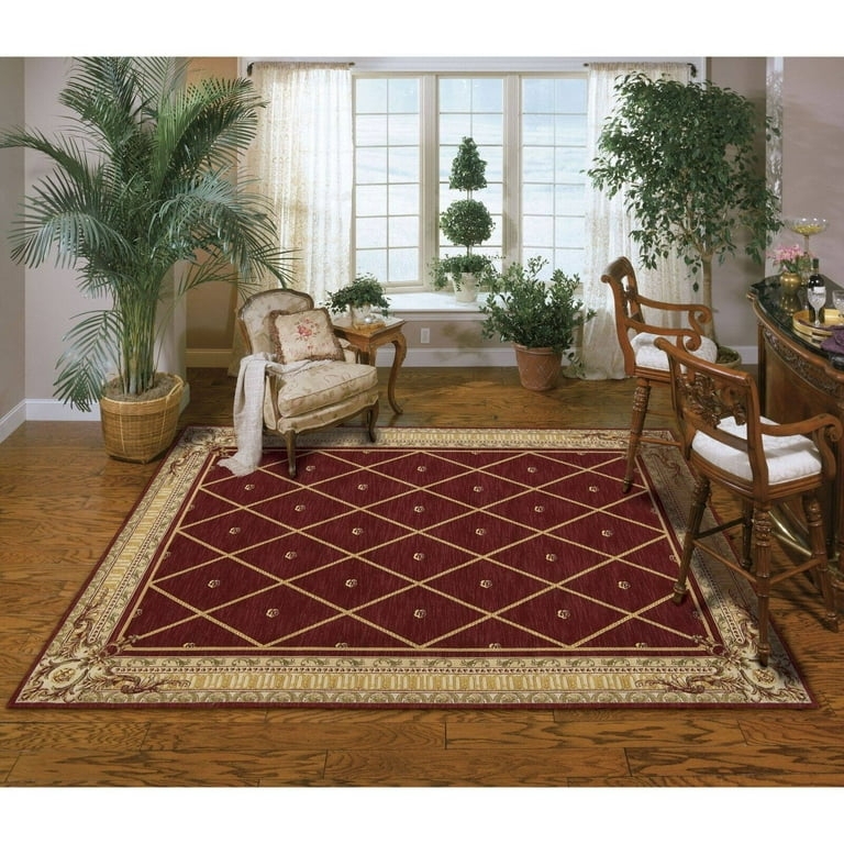 Classic Persian Round Wool Area Rug, Deep Red Floral