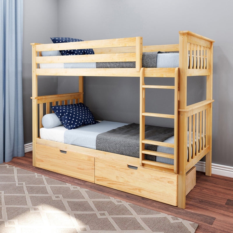 Classic Slatted Bunk Bed with Vertical Ladder and Drawers
