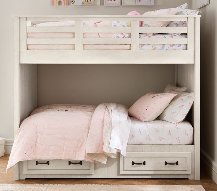 Classic White Full Over Full Bunk Bed with Integrated Side Ladder