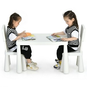 Classic White Kids' Table Set Slatted Back Wood Toned