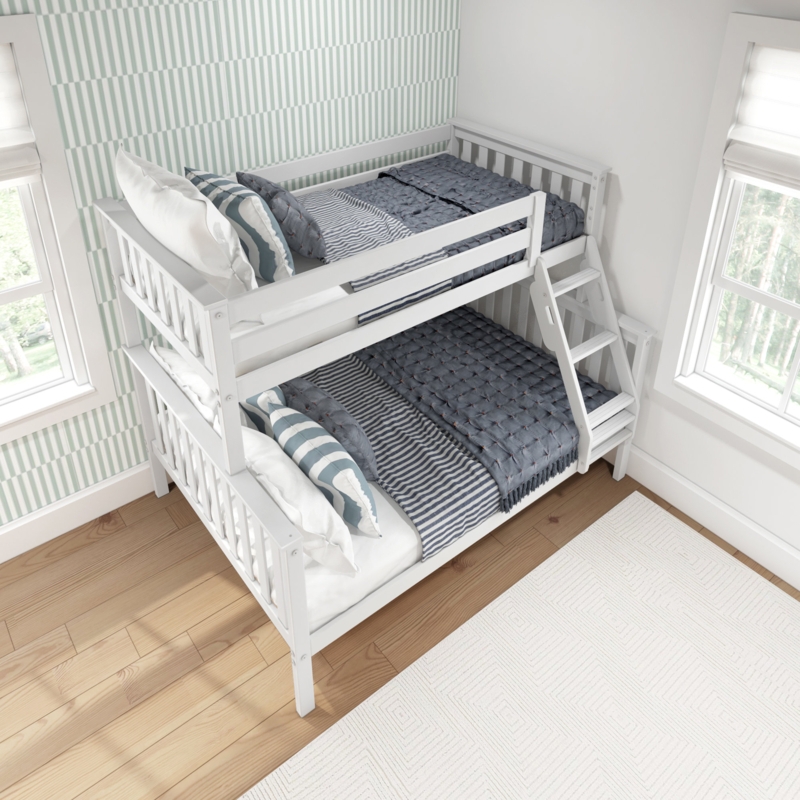 Classic White Twin Over Full Bunk Bed with Slatted Headboards