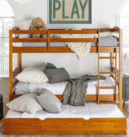 Classic Wood Bunk Bed in Espresso with Slatted Headboards