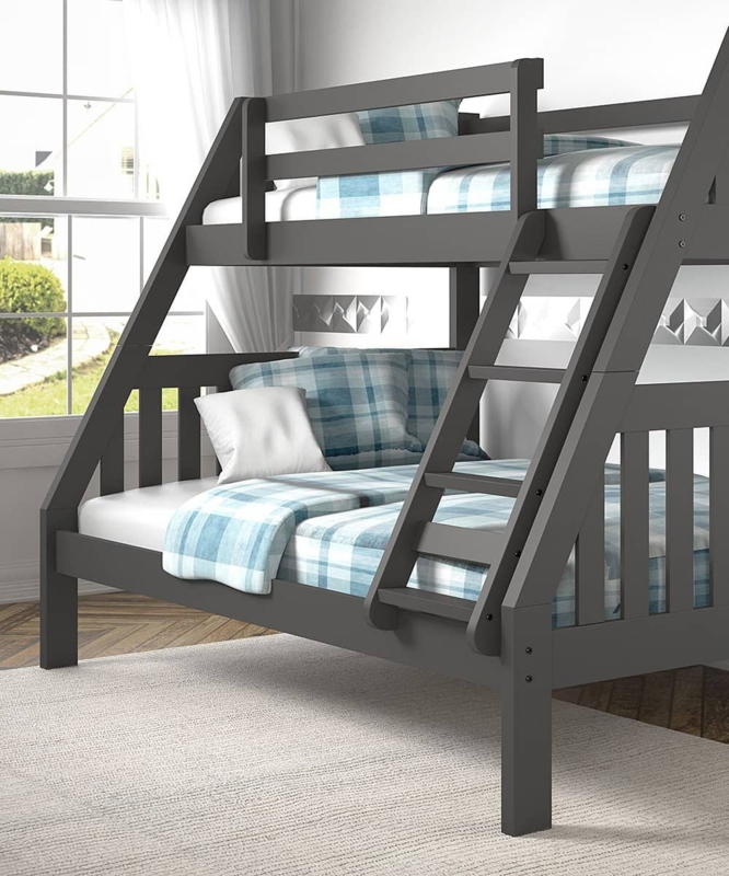 Clean White Bunk Bed Twin Over Full with Integrated Ladder