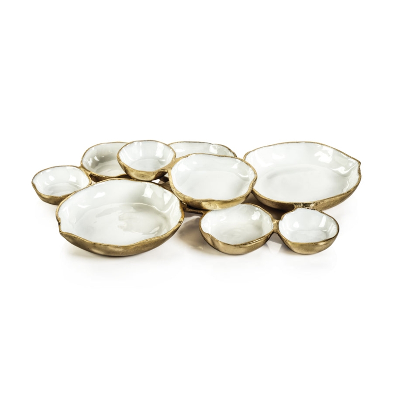 Clustered Serving Bowl Gold Rims Nine Bowls Elegant Contemporary
