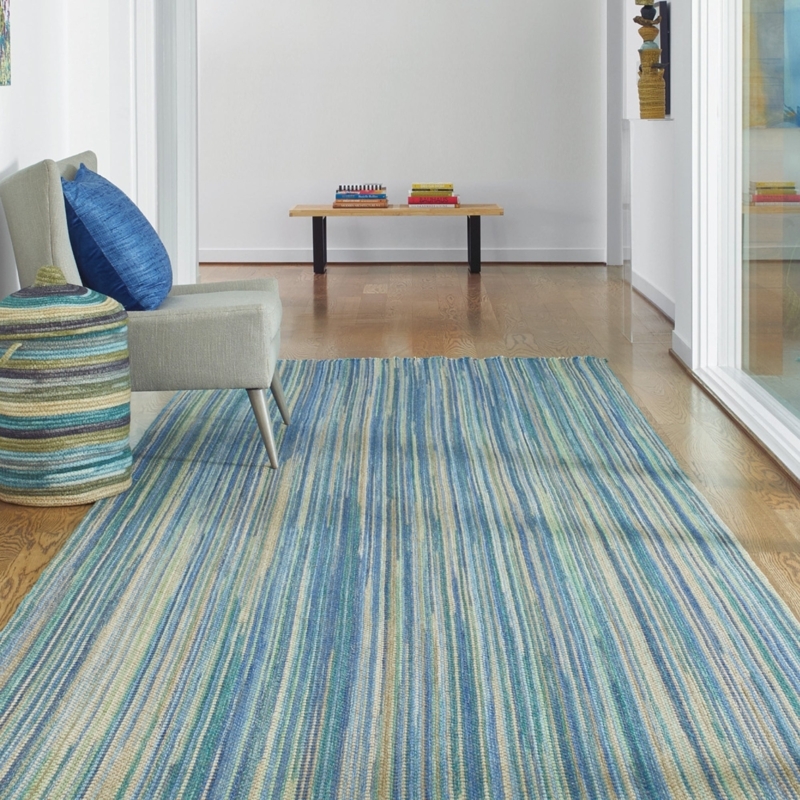 Coastal Area Rug: Beige with Navy Coral Branch Pattern