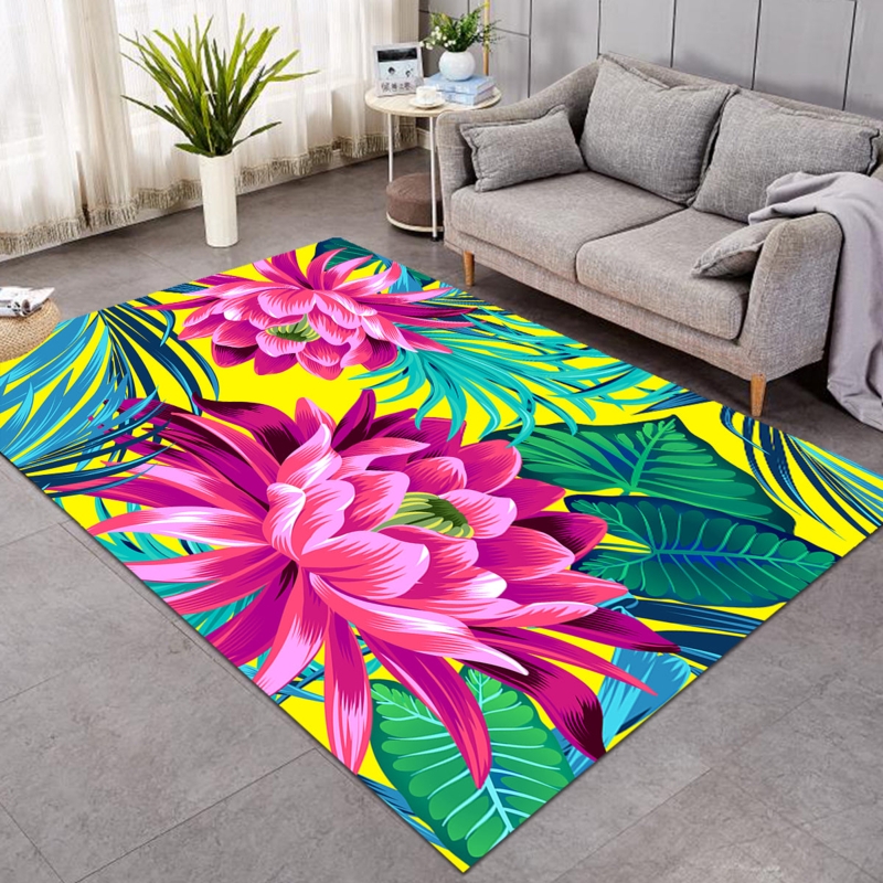 Coastal Modern Area Rug Oversized Leaf Print Teal Accents